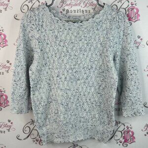 Cleo sweater scallop hem details blue Light Gray Textured Knit Top
